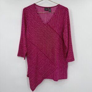 Chico’s Travelers Pink Stripe Asymmetrical Top Women’s Size 2 (L) Stretch